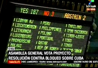 Votación en la ONU contra el bloqueo